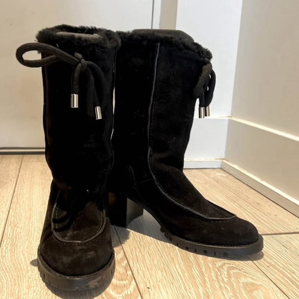 Black Suede Shearling Women's Boots